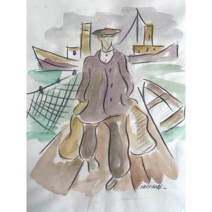 Rafael BARRADAS (1890-1929) - Marin basque à St Jean de Luz - Aquarelle