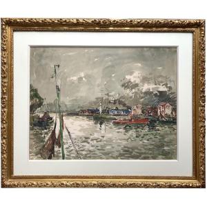 Fernand HERBO (1905-1995) - Honfleur - Aquarelle - Peintre de la Marine