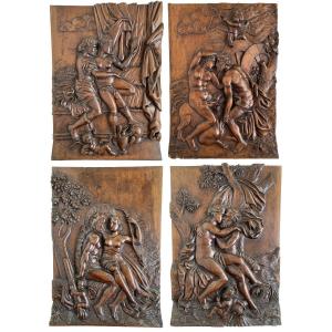 Les Amours des Dieux - 4 panneaux sculptés en haut-relief - Seconde Renaissance