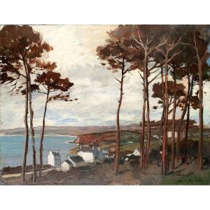 Paul MORCHAIN (1876-1939) - Plage du Ris, Douarnenez, Bretagne - Huile sur toile