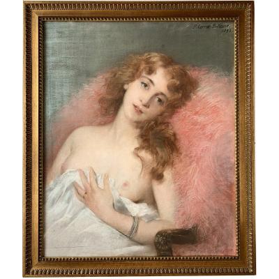 Pierre Carrier-Belleuse (1851-1932) - Jeune femme dénudée - Pastel sur toile signée