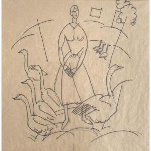 Jean Émile LABOUREUR (1877-1943) - Triple étude préparatoire au crayon - Art déco
