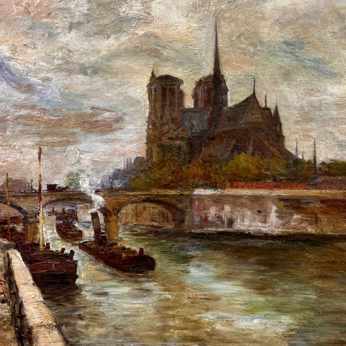 The Archbishop's Bridge And Notre Dame De Paris By Gustave Madelain (1867-1944)-photo-1