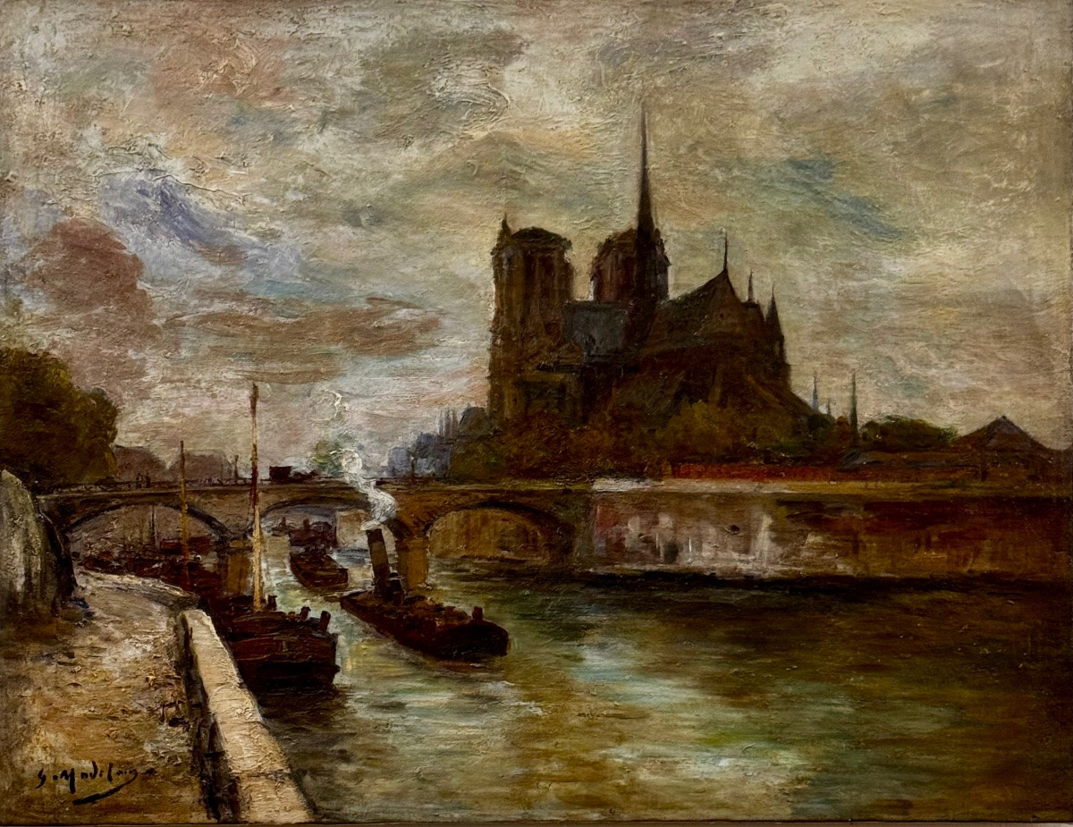 The Archbishop's Bridge And Notre Dame De Paris By Gustave Madelain (1867-1944)-photo-3