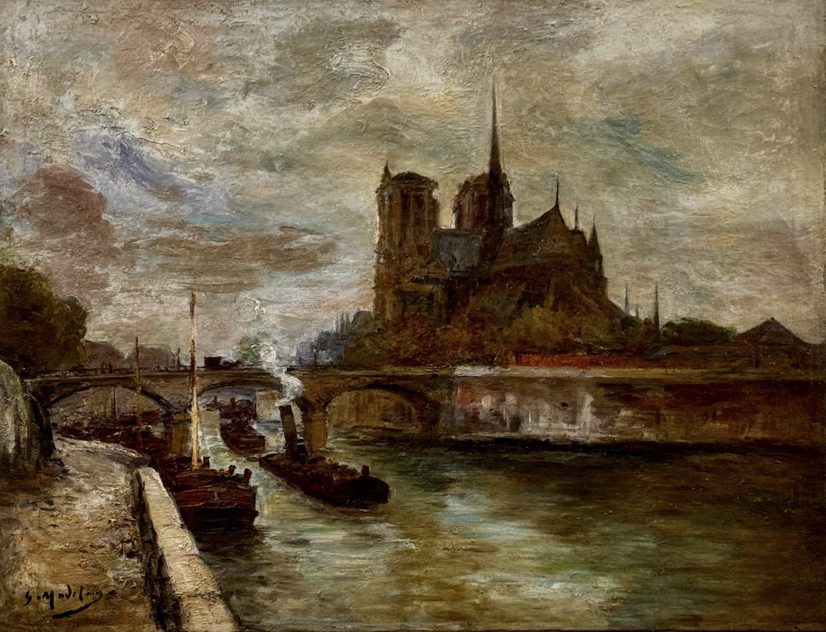 The Archbishop's Bridge And Notre Dame De Paris By Gustave Madelain (1867-1944)