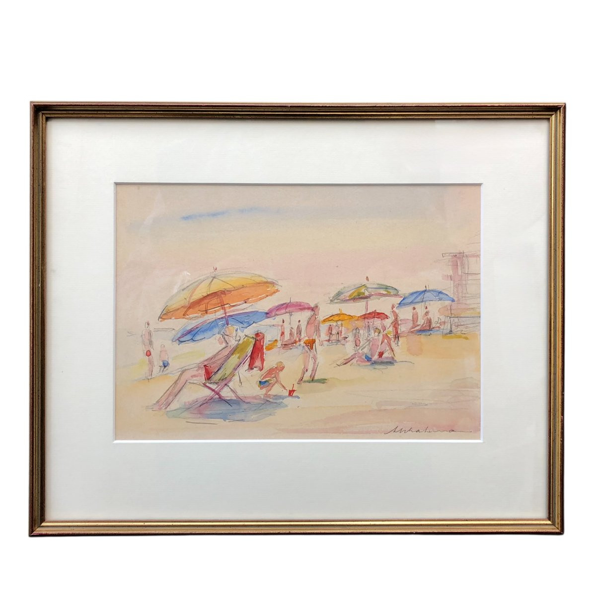 Aquarelle d'une plage d'Arthur Schachenmann peintre alsacien (1893-1978)-photo-2