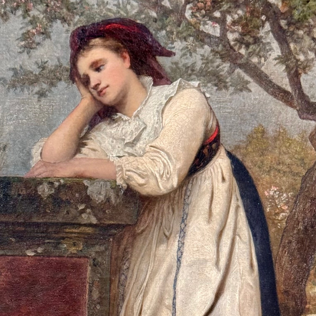 Reverie, Young Girl At The Fountain And Two Doves. Signed C. Pabst -photo-3