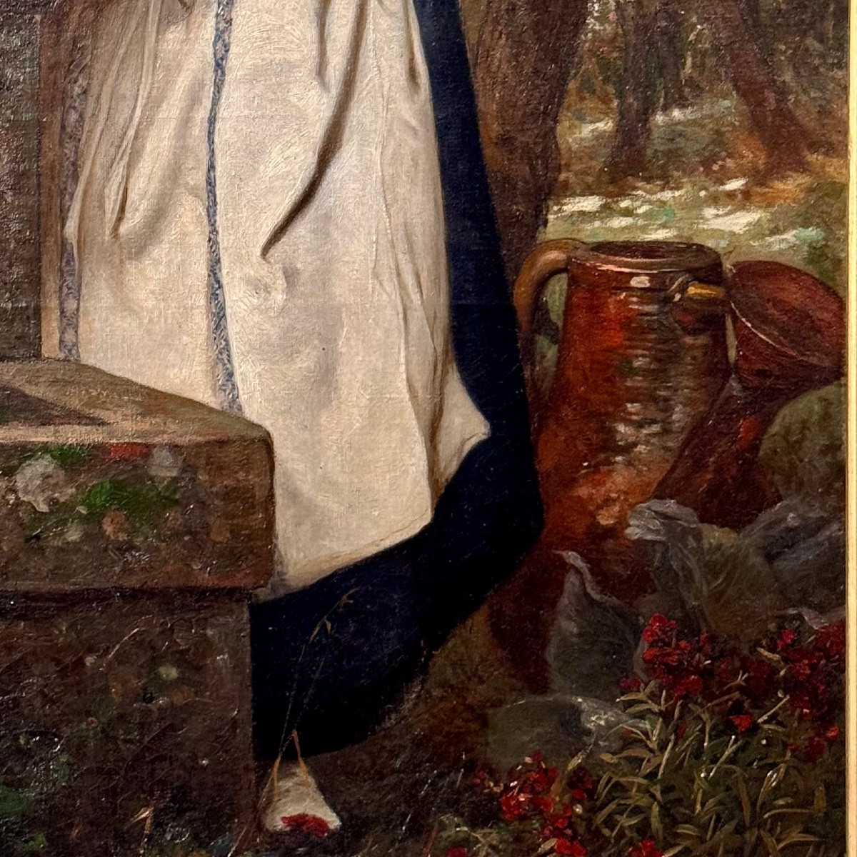 Reverie, Young Girl At The Fountain And Two Doves. Signed C. Pabst -photo-2