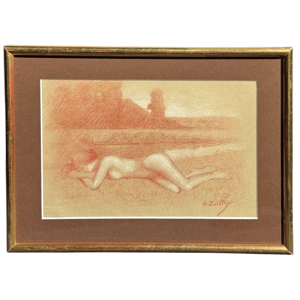 Dessin nu à la sanguine d'Auguste Zwiller peintre alsacien (1850-1939)-photo-2