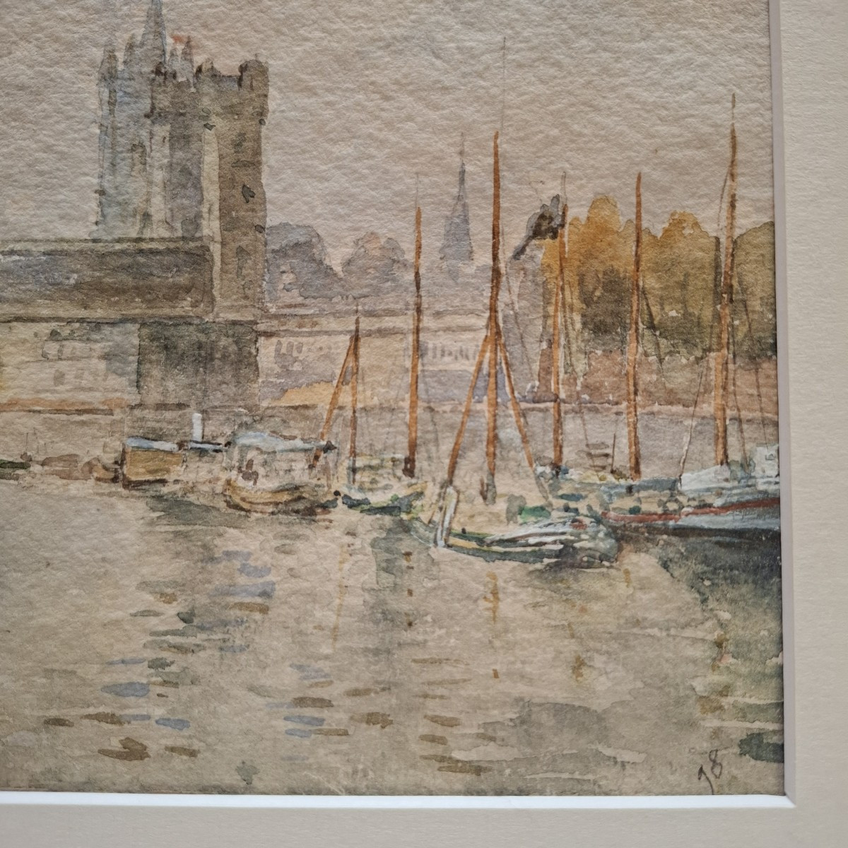 View Of London's Tower Bridge And Its Boats, Watercolor Attributed To Frank Boggs -photo-2