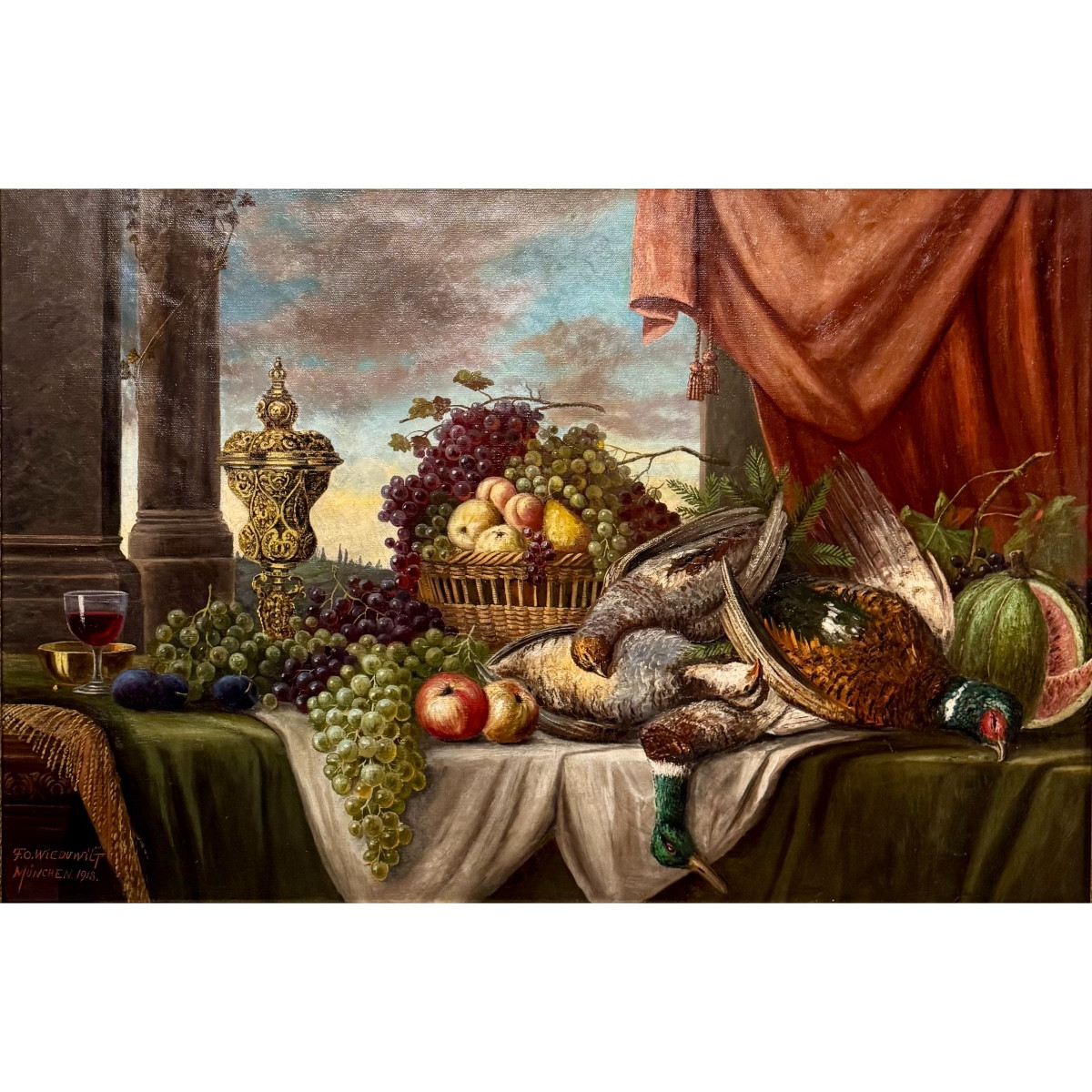 Festin de Fruits et Gibiers Nature Morte signée Wieduwilt( 1841-1930)-photo-4
