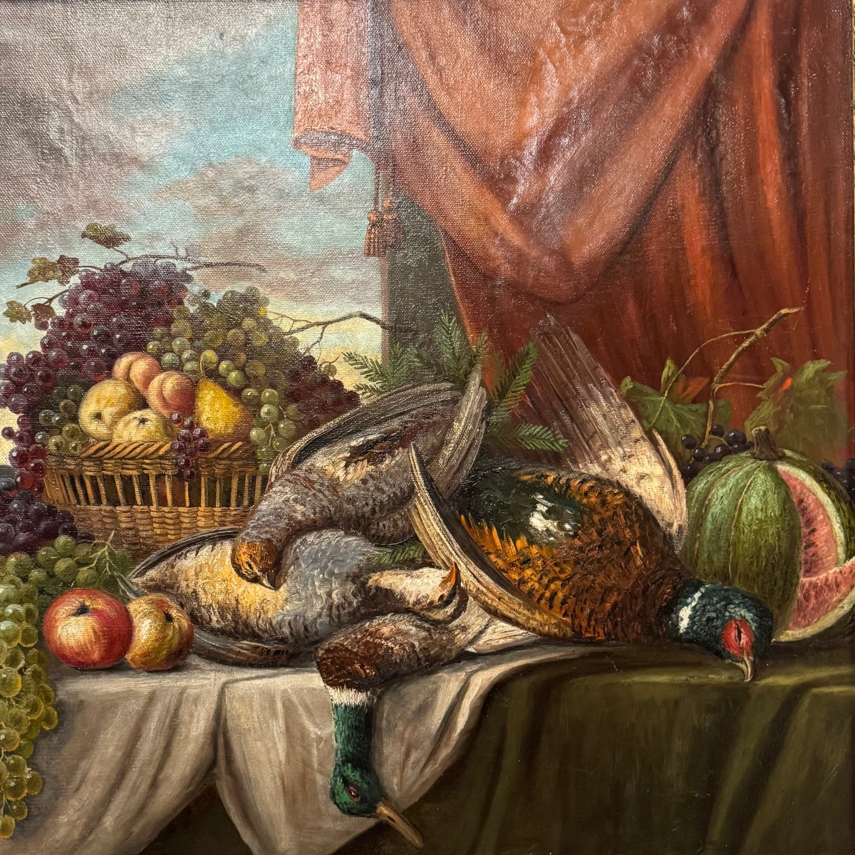 Festin de Fruits et Gibiers Nature Morte signée Wieduwilt( 1841-1930)-photo-1