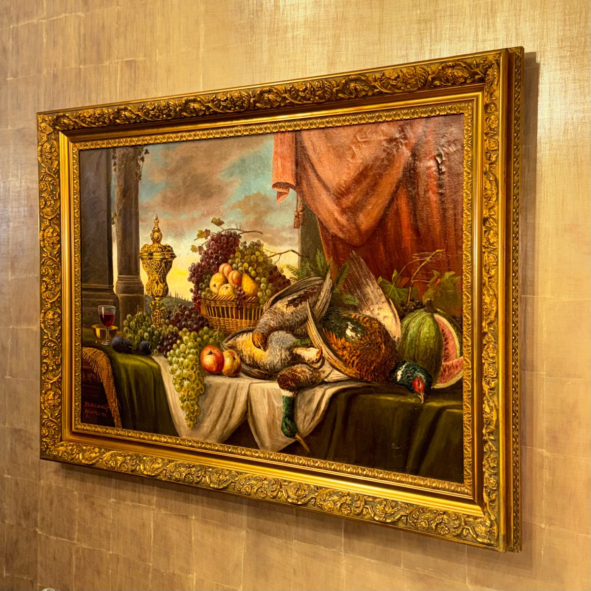 Festin de Fruits et Gibiers Nature Morte signée Wieduwilt( 1841-1930)-photo-2