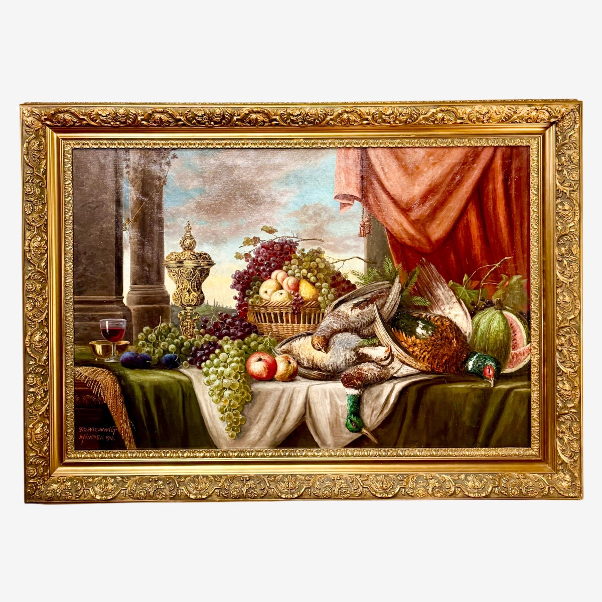 Festin de Fruits et Gibiers Nature Morte signée Wieduwilt( 1841-1930)