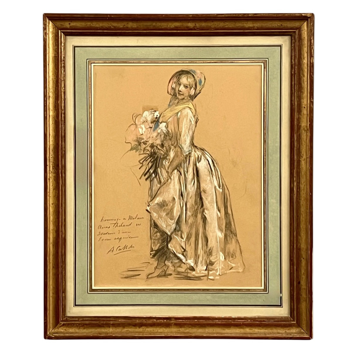 Calbet : Portrait d’une élégante au bouquet avec dédicace.-photo-2