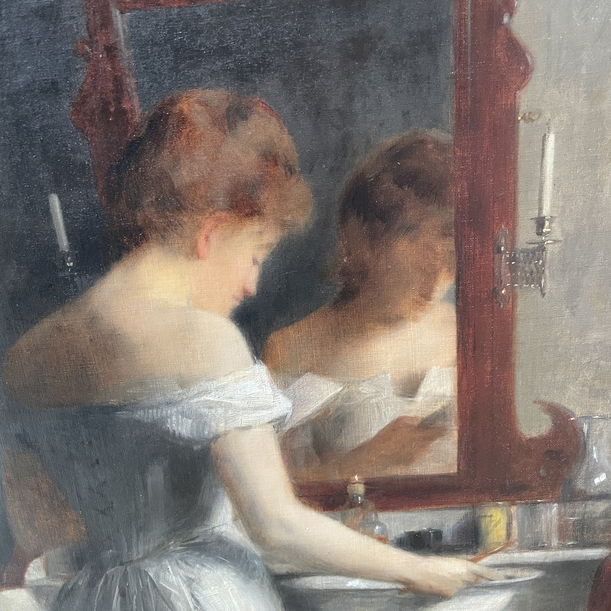 Oil On Canvas, "the Toilet" By Marie Augustin Zwiller.-photo-2