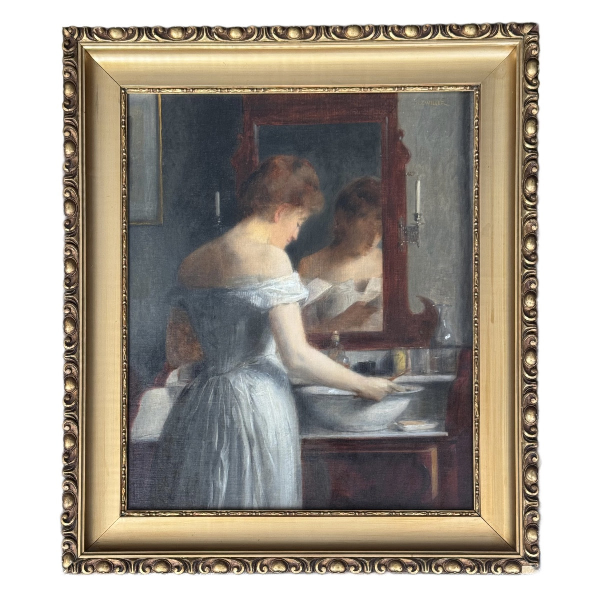 Huile sur toile, la "Toilette" par Marie Augustin Zwiller.-photo-4