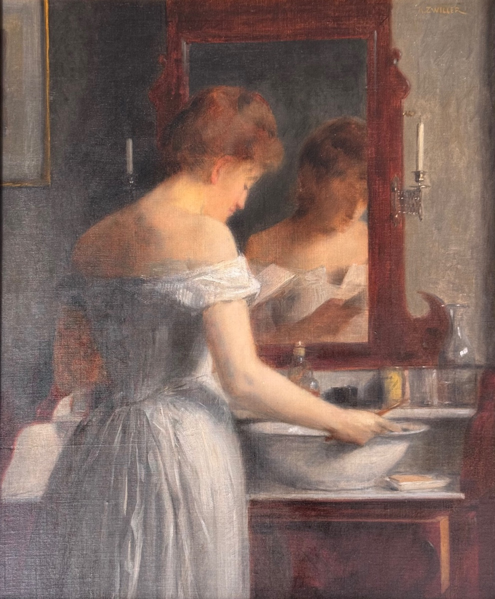 Huile sur toile, la "Toilette" par Marie Augustin Zwiller.