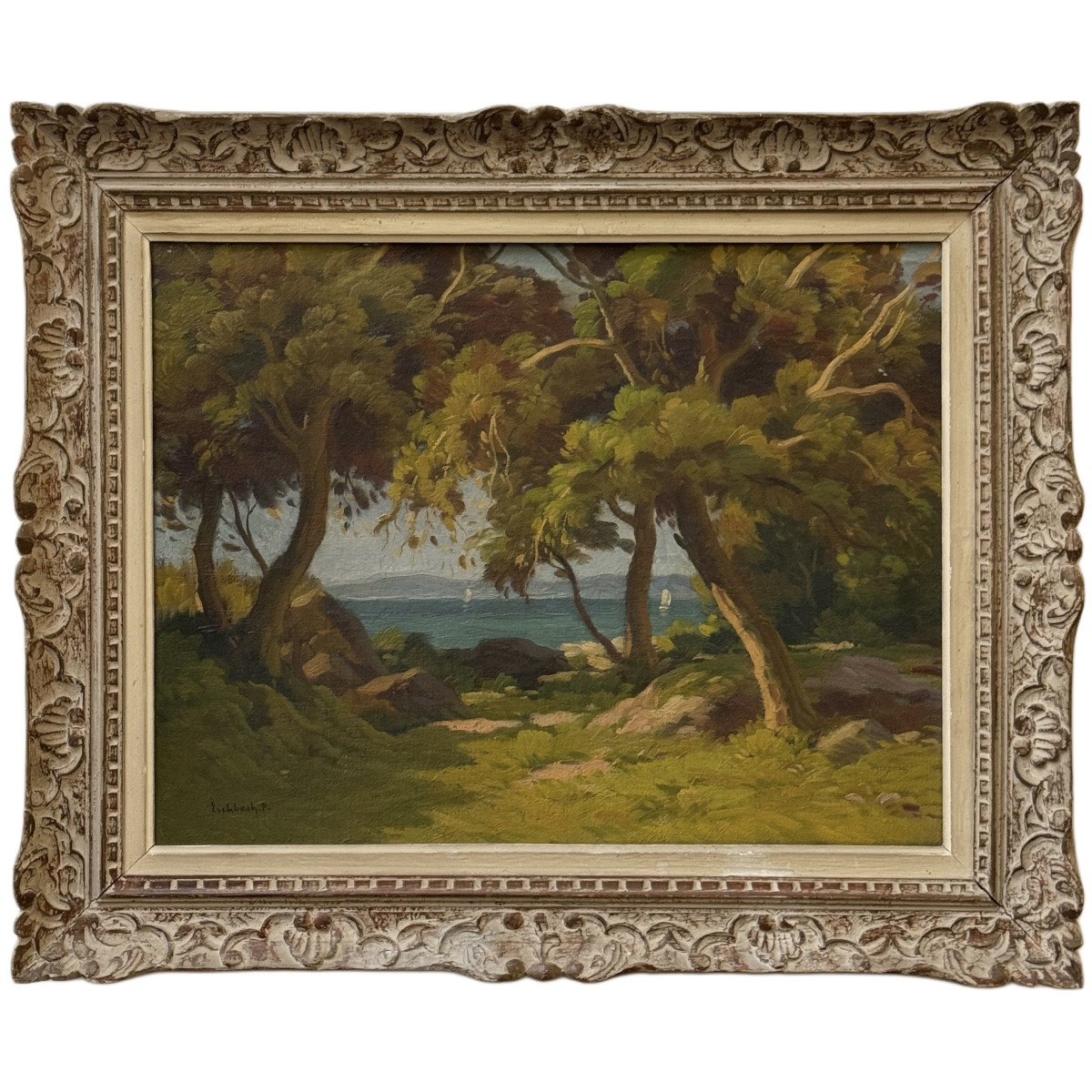 Côte d'Azur Oil Signed Paul André Eschbach-photo-2