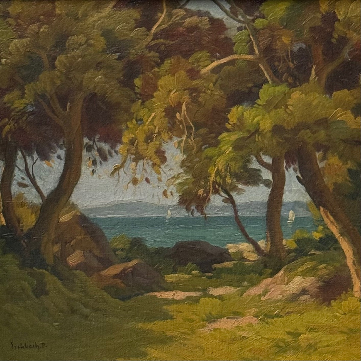 Côte d'Azur Oil Signed Paul André Eschbach-photo-4