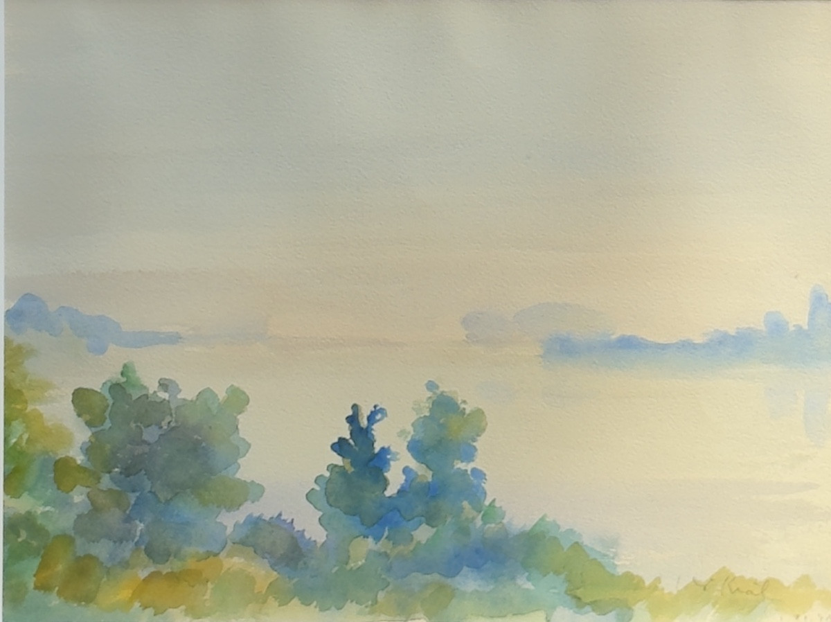 Kràl - Paysage lacustre aquarelle signée -  Imro Weiner-Král (1901-1978)