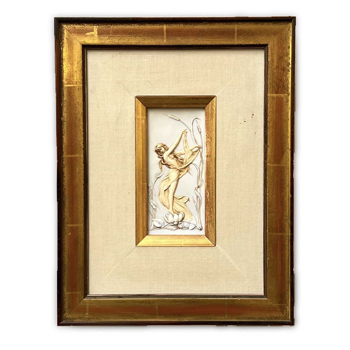 Young Girl With Lily And Reed Art Nouveau Porcelain Cookie