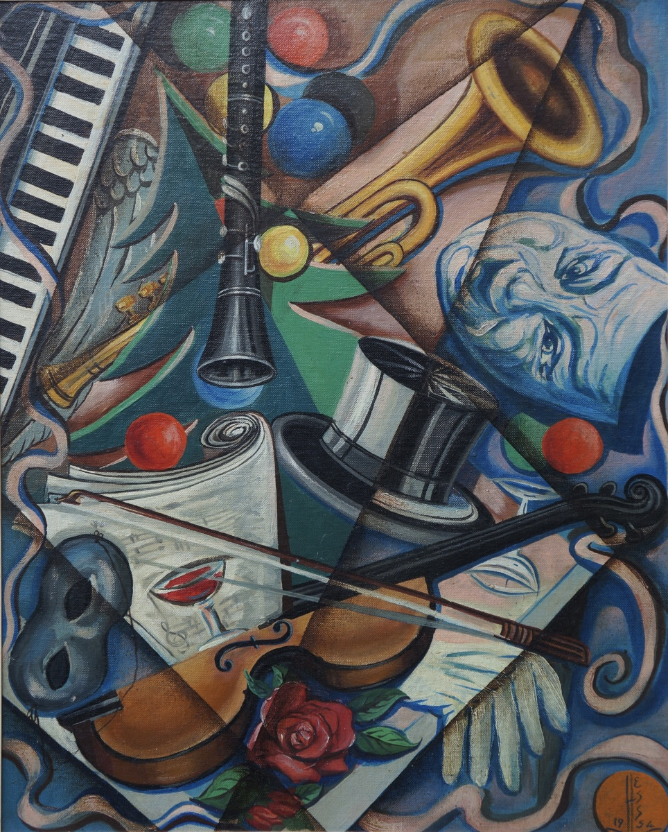 Abstraction  instruments de musique et masques  Hess 1954