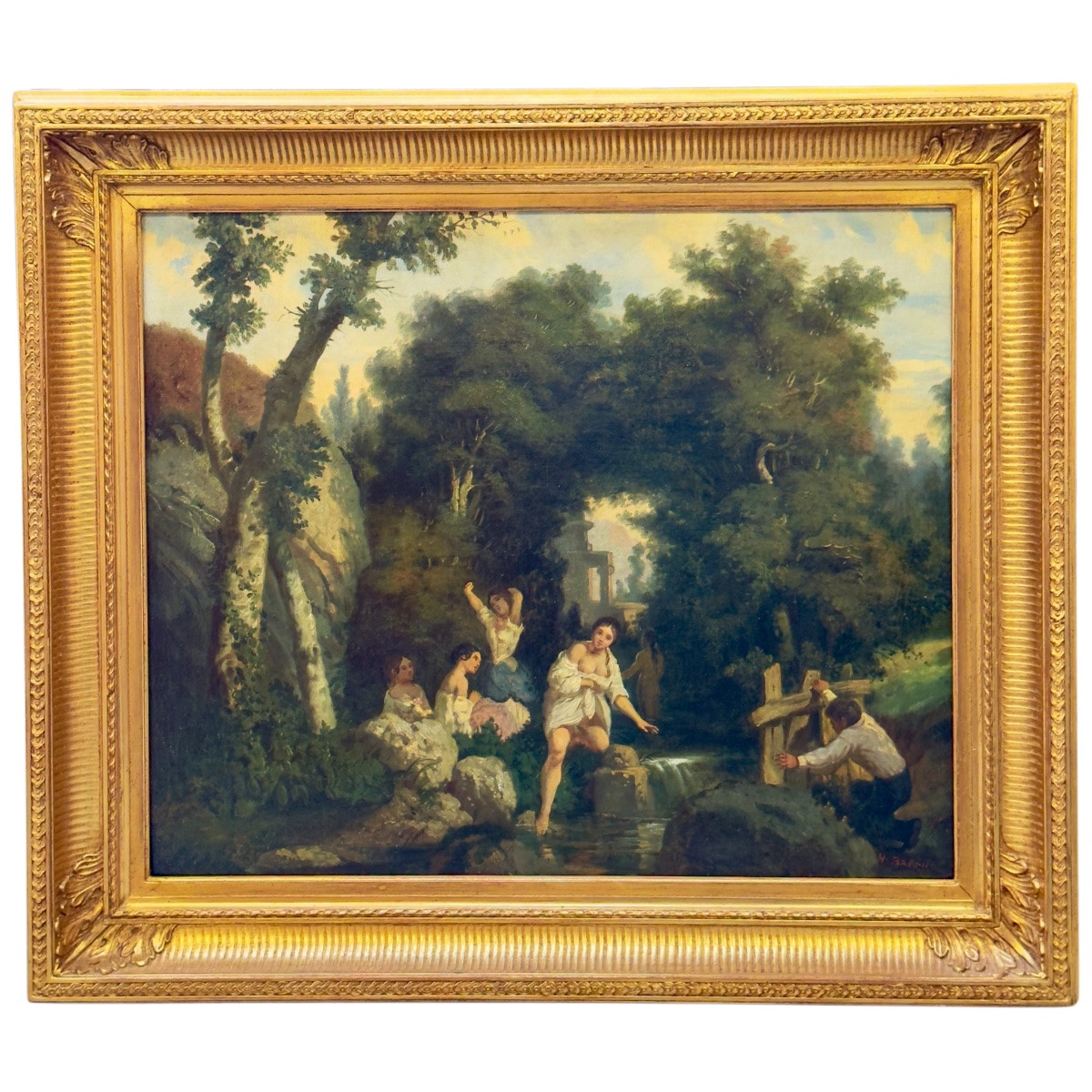 Baron: Nymphs Bathing In A Forest And Idealized Landscape.-photo-2