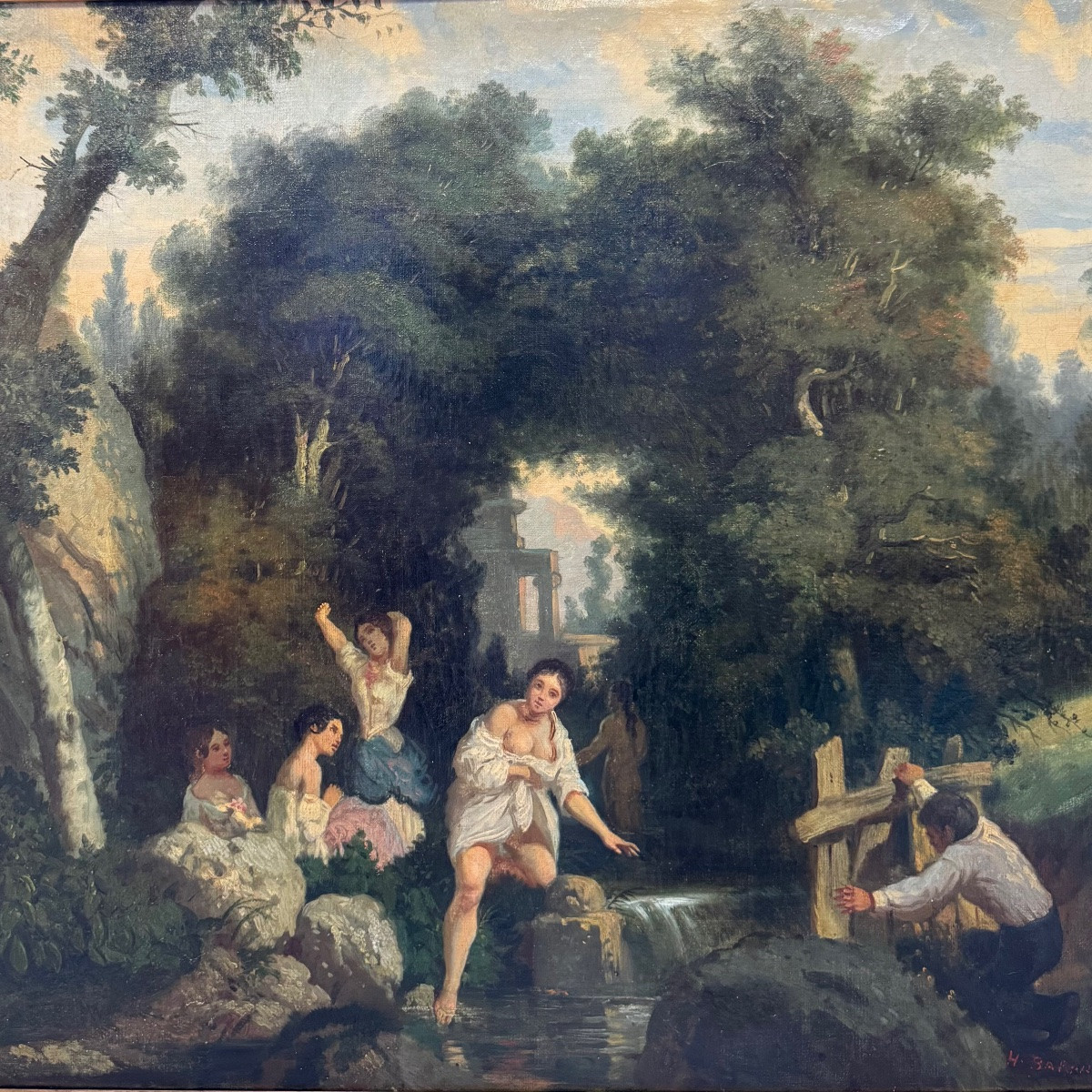 Baron: Nymphs Bathing In A Forest And Idealized Landscape.-photo-2