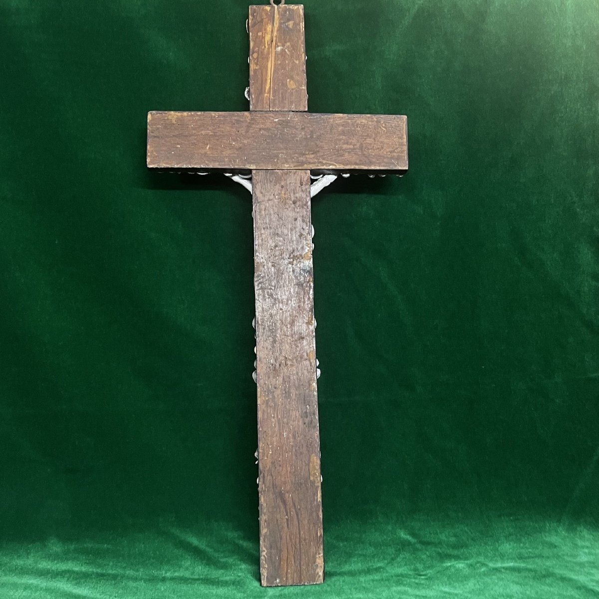 Christ en bois sur croix en coquillage Art Populaire XXème-photo-3