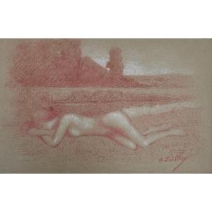 Dessin nu à la sanguine d'Auguste Zwiller peintre alsacien (1850-1939)