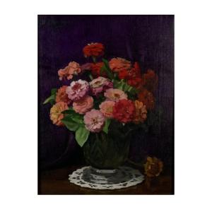 Bouquet de fleurs Zinnia signée Denis Etcheverry 