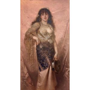 Voillemot Danseuse au tambourin, Esmeralda,  importante huile sur toile signée AC. VOILLEMOT 