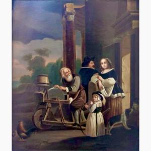 Le vieux Rémouleur  Huile sur métal XIX Eme 