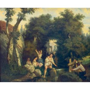 Baron: Nymphs Bathing In A Forest And Idealized Landscape.