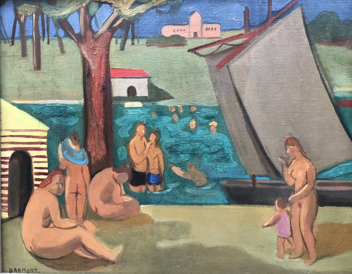 Scène de baignade signée Darmont 