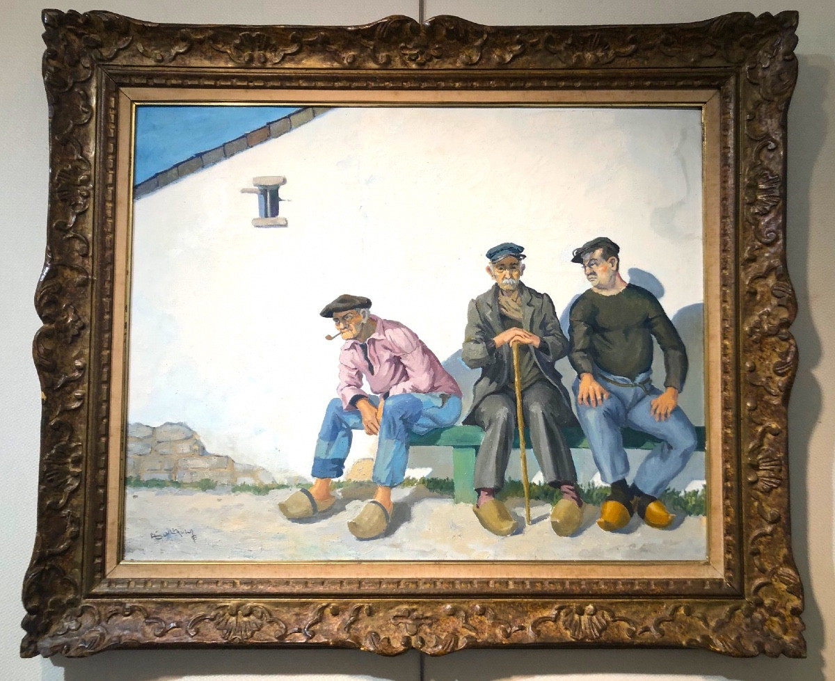 The "conversation", Large Oil On Canvas By Emile Guillaume -photo-2