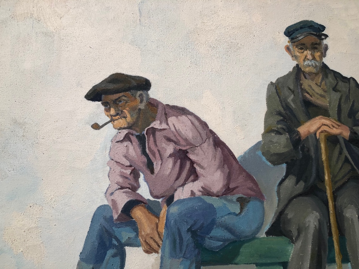 The "conversation", Large Oil On Canvas By Emile Guillaume -photo-3