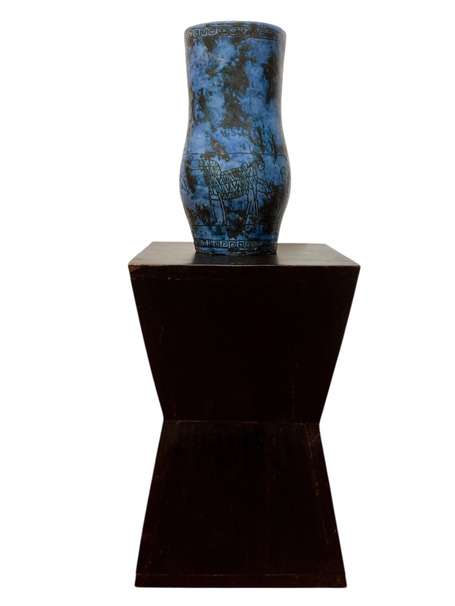 Large Vase With Scarified Decoration By Blin