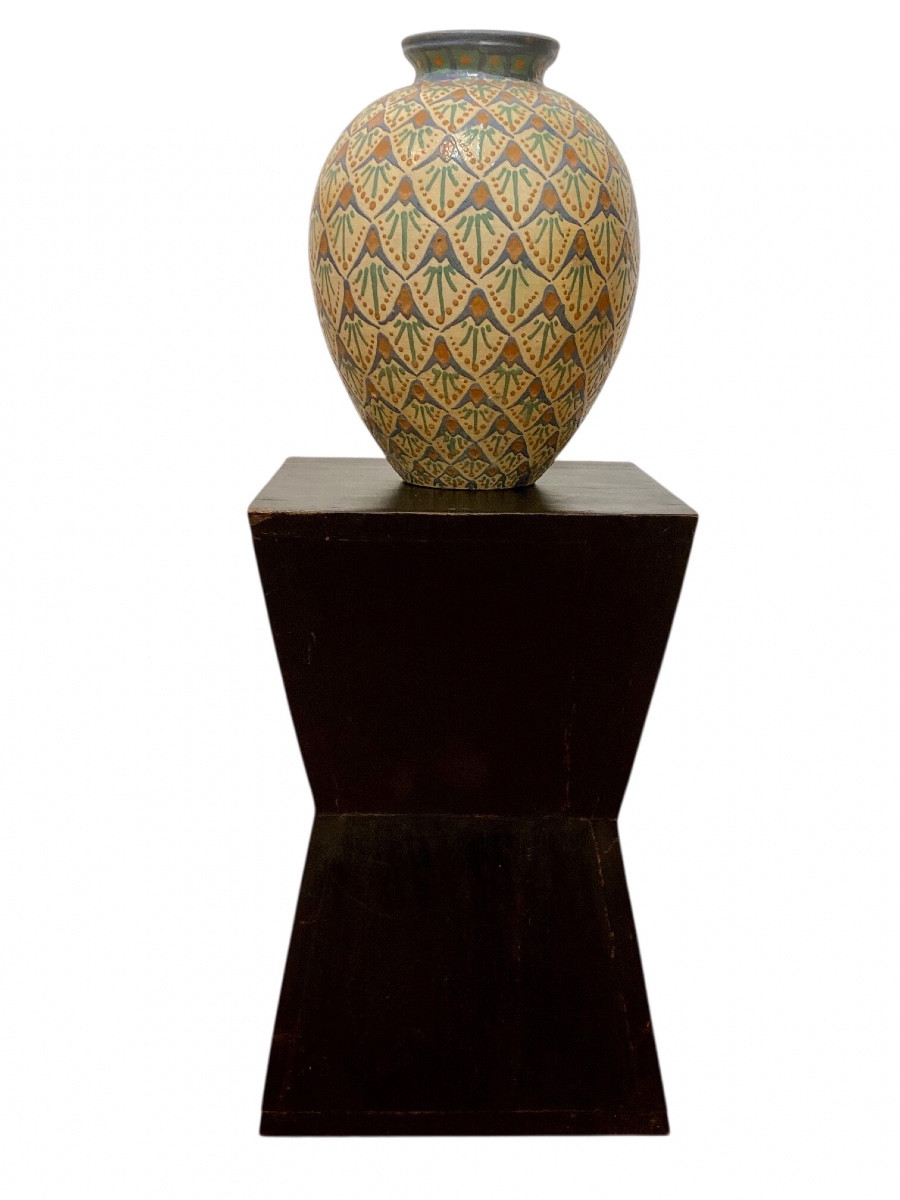 Vase art déco à motif de palmettes par René Anchierri