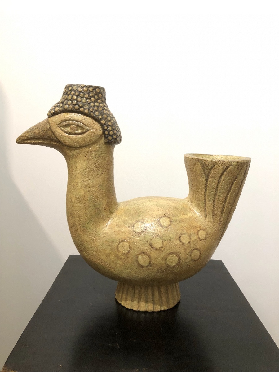Grande en poule en grès émaillé par Jeanne Levêque-photo-3