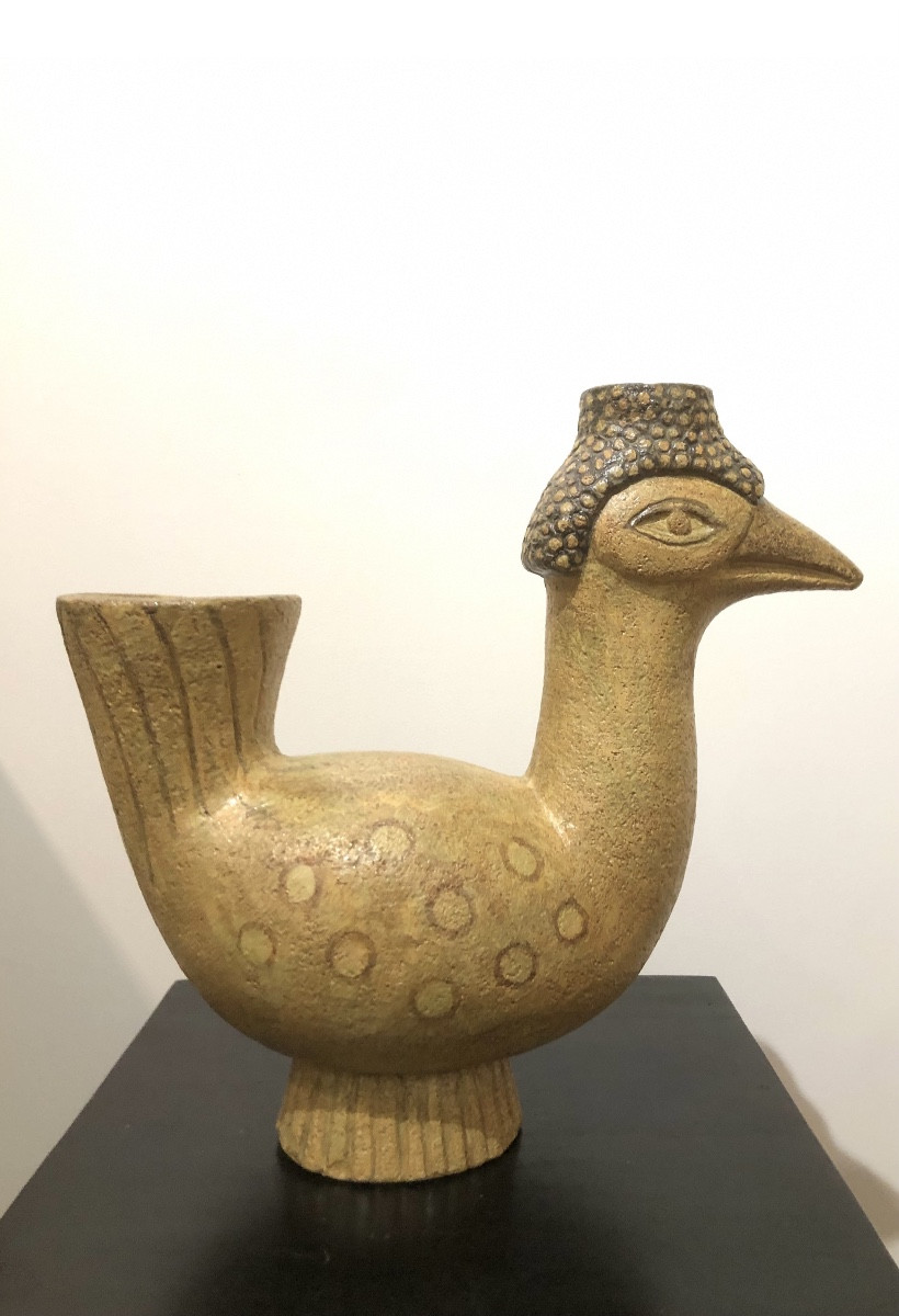 Grande en poule en grès émaillé par Jeanne Levêque-photo-1