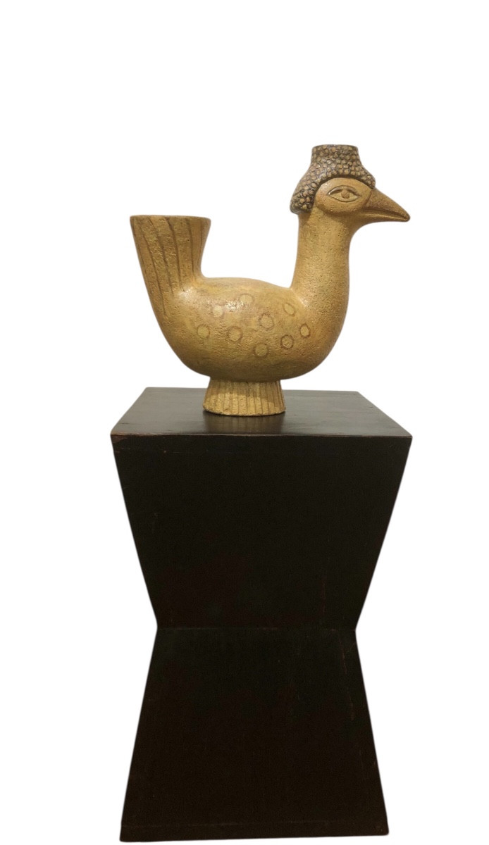 Grande en poule en grès émaillé par Jeanne Levêque