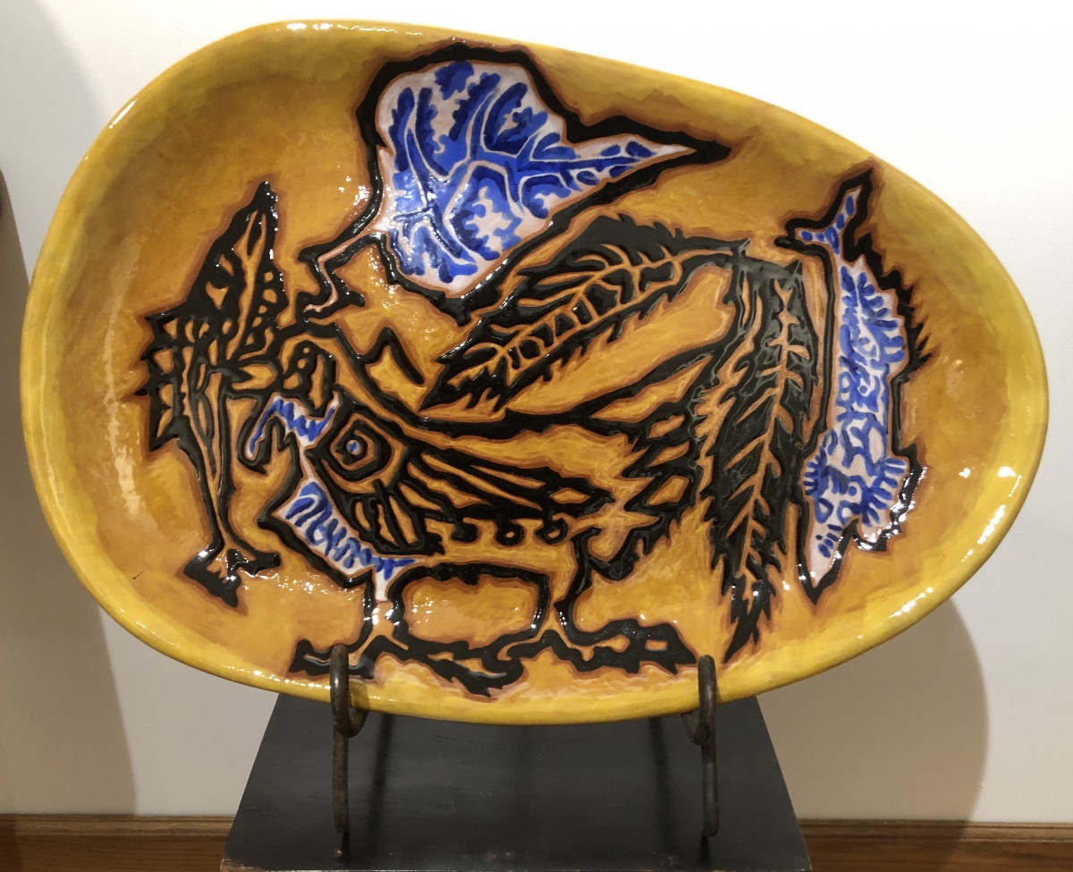 Grand plat à motif de coq par Jean Lurcat pour Sant Vicens -photo-2