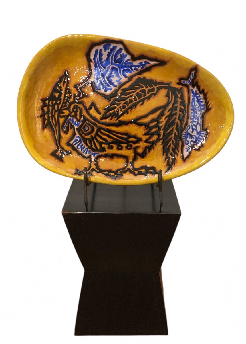 Grand plat à motif de coq par Jean Lurcat pour Sant Vicens 