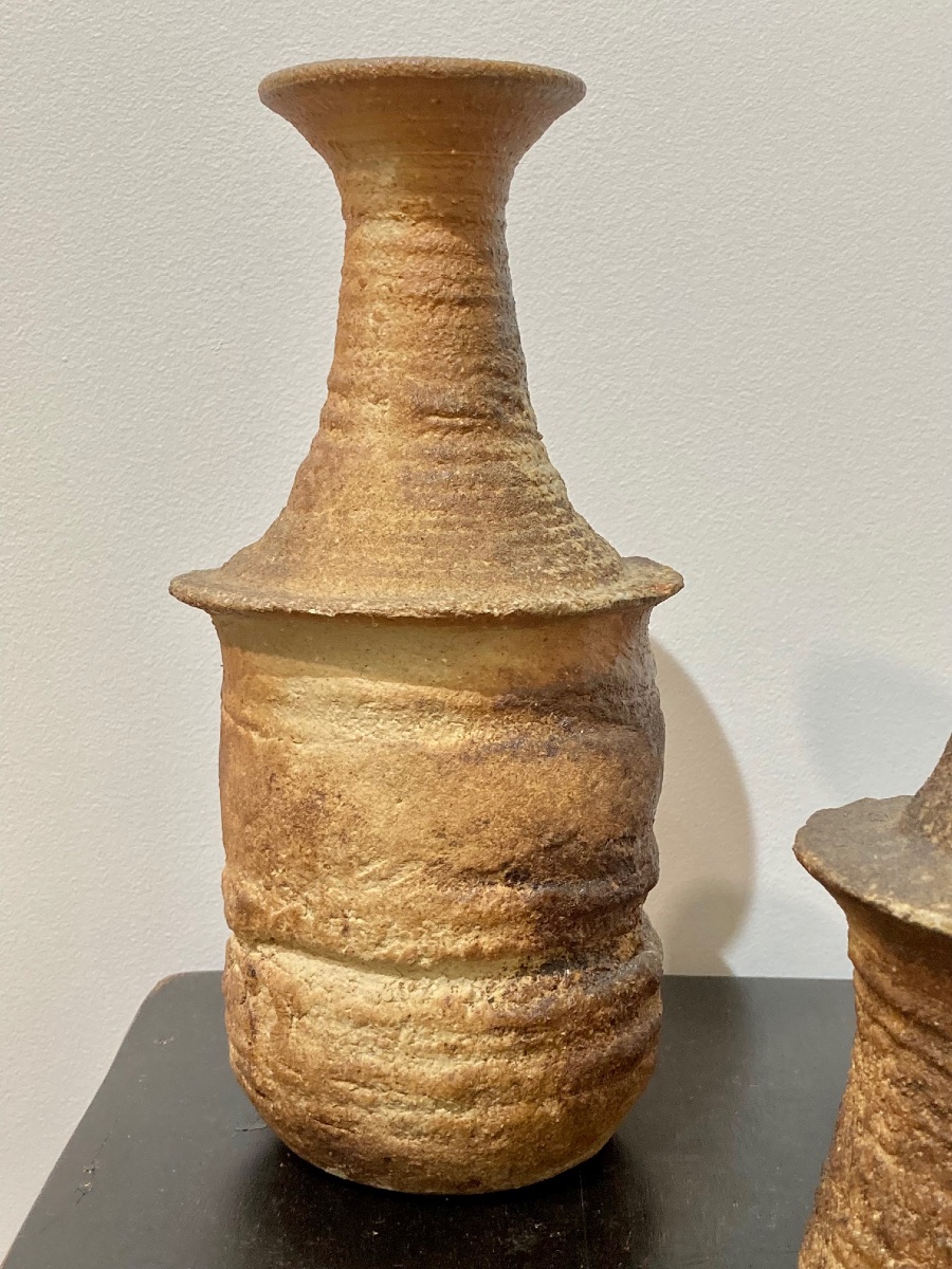 Pair Of Chamotte Clay Vases By Gérard Brossard, La Borne -photo-2