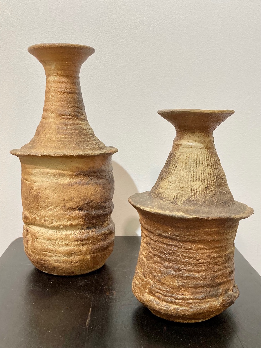 Pair Of Chamotte Clay Vases By Gérard Brossard, La Borne 