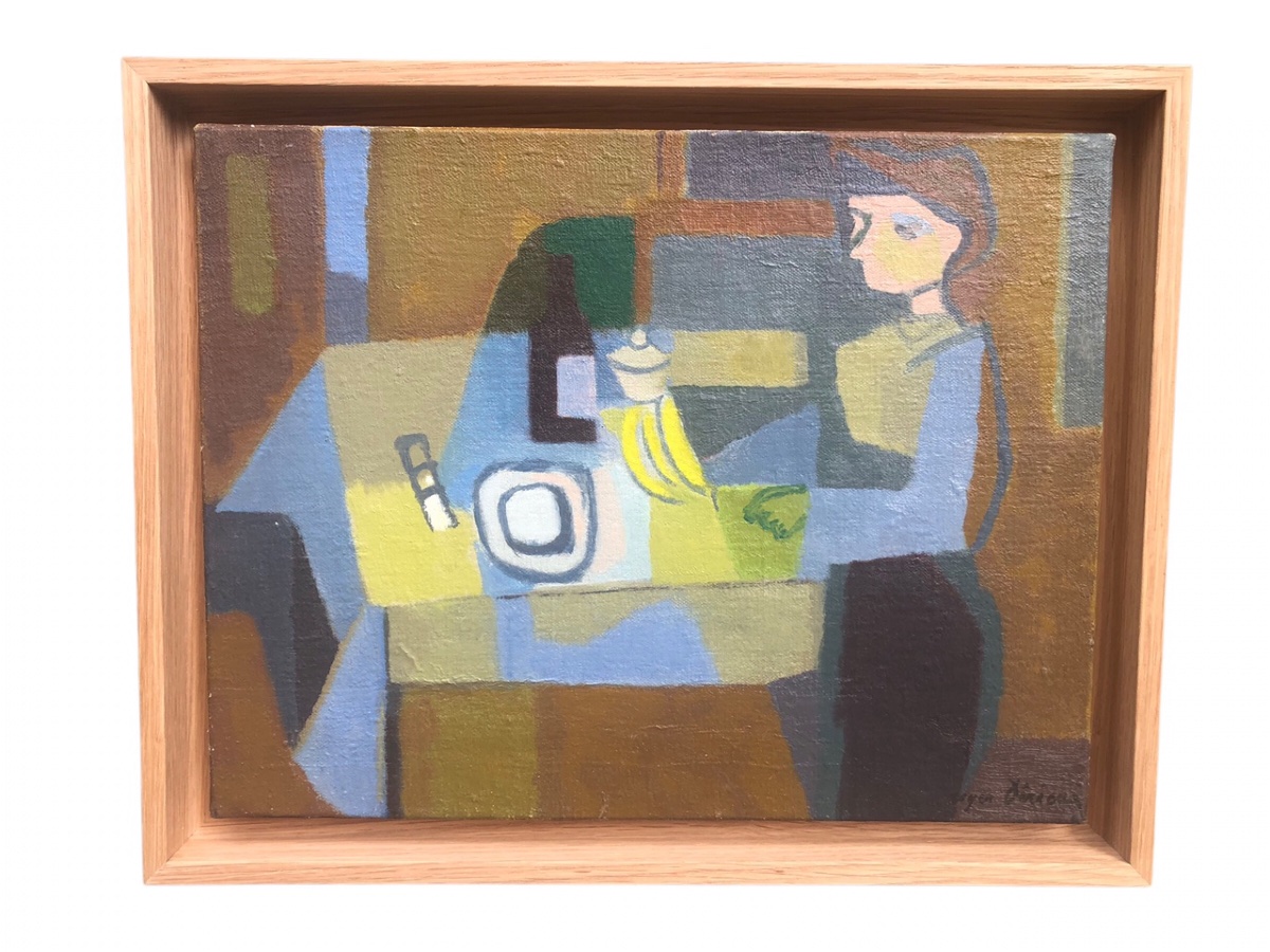 femme attablée, bananes et bouteille de vin par Roger Dérieux -photo-2