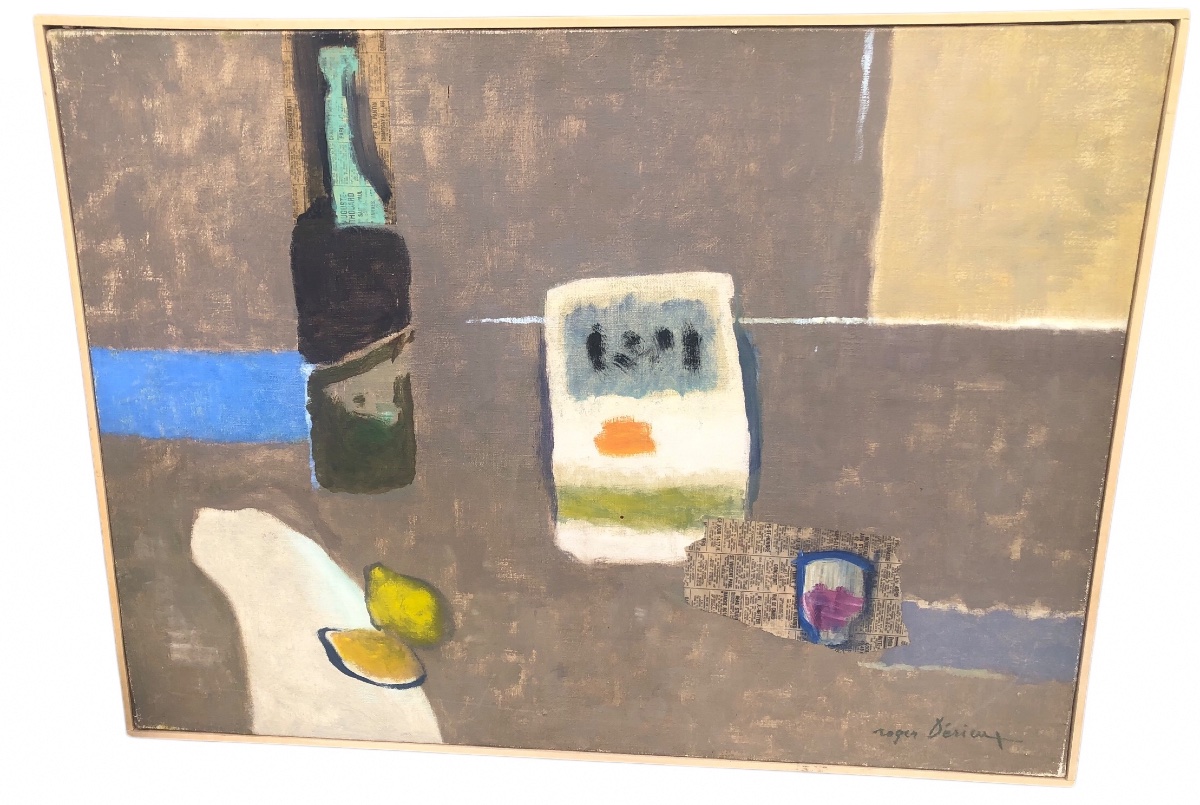 Still Life With A Bottle Of Wine And Lemons By Roger Dérieux 