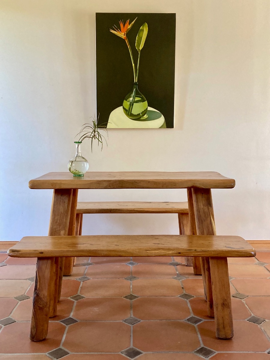 Ensemble Salle à manger brutaliste - Table et deux bancs - Circa 1960 -ERA Perriand-photo-2